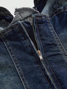ROMWE Grunge Punk Áo hai dây denim phối ren kiểu vintage cỡ lớn - Màu xanh lam - Xem 4
