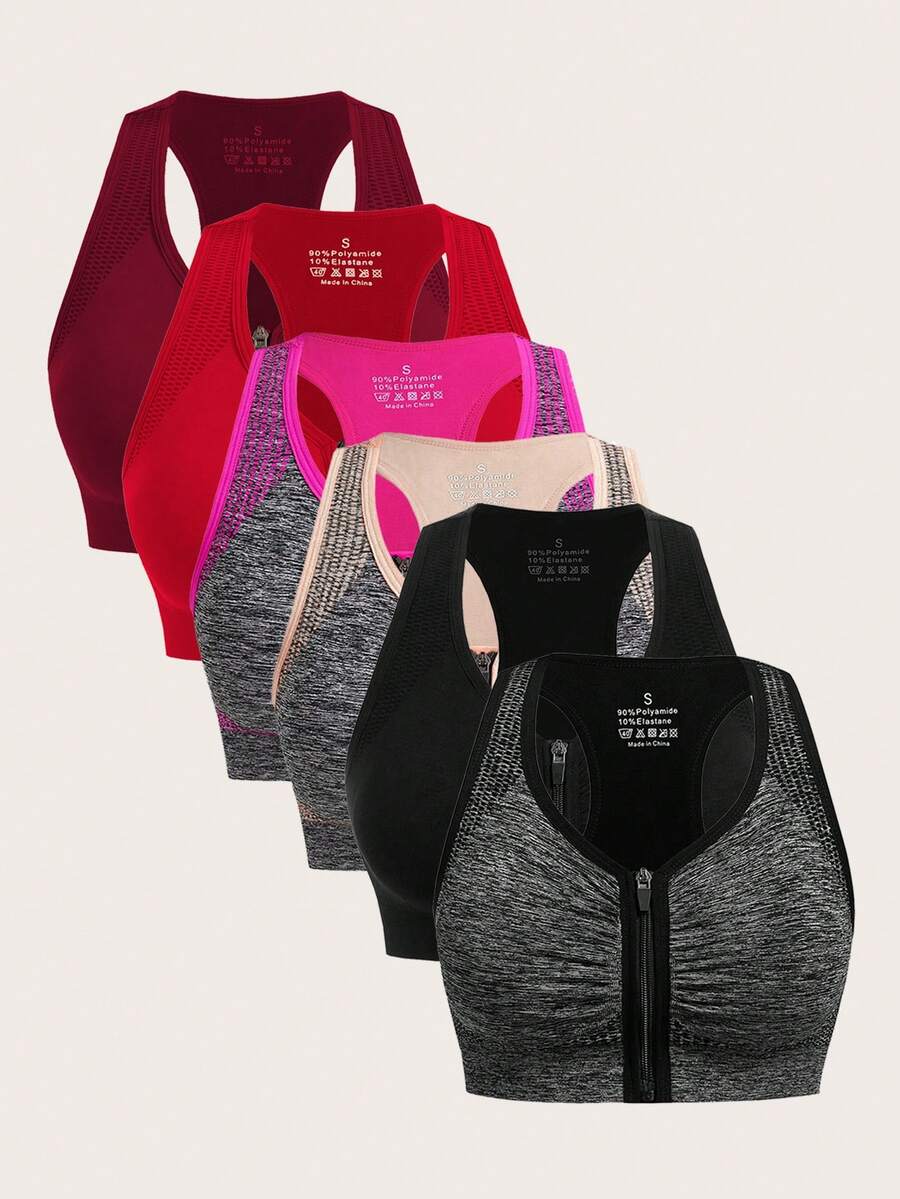 Easithlete 2pcs Zip Up Ruched Front Sports Push Up Bra - Multicolor - View 1