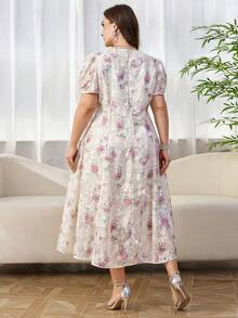 SHEIN Clasi 大码女式印花优雅派对短袖连衣裙 - 彩色 - 查看 3