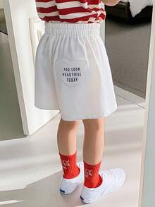 DAZY Young Girl Letter & Heart Patch Elastic Waist Shorts - Apricot - View 1