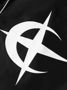 TOKVUE Men's Casual Versatile Star & Moon Print Jacket,Reflective Stripe Construction, Oversized Back Pattern Jacket For Men,PAVTROS,Valentine's Day,I Love My Boyfriend,Vintage,Streetwear,Festival,