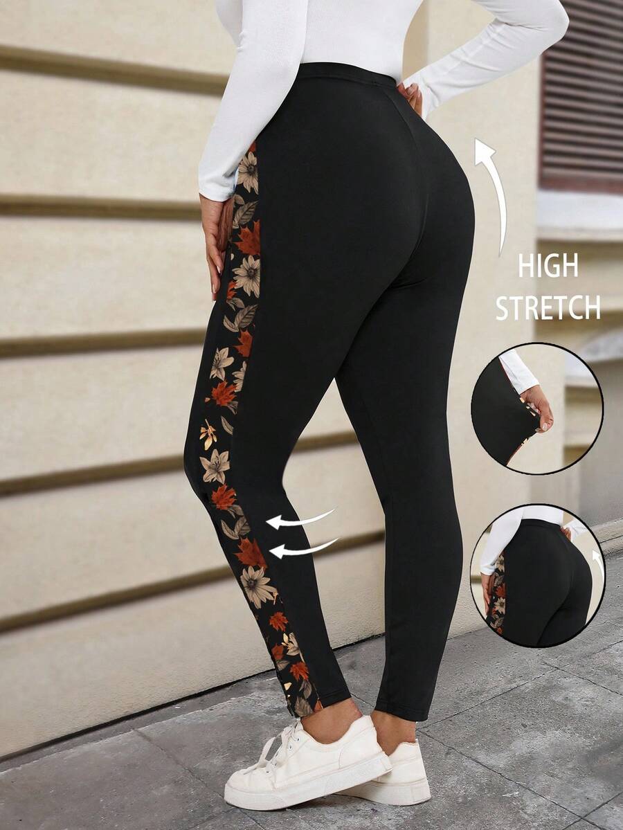 EMERY ROSE Quần legging nữ cỡ lớn in họa tiết hoa, thích hợp cho mùa hè, màu đen, thể thao, tập thể dục. - Nhiều màu - Xem 1
