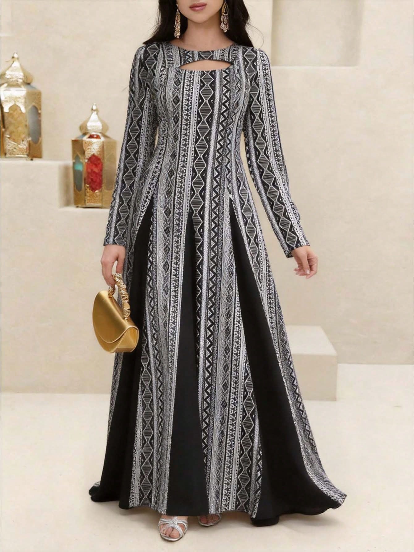 Al Najma رمضان فستان نسائي أنيق بطباعة هندسية ملون...