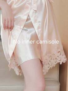 SHEIN 1 PIEZA Bata de baño con patrón de encaje, bata con letra inicial para novia y dama de honor, bata de mañana y de dormir, ropa para preparación de la fiesta nupcial, accesorios para ceremonia y recepción de boda, pijama para dama primavera verano, pijama de boda para dama de honor, bata bordada para novia, suministros para fiesta de boda, suministros para fiesta al aire libre y de vacaciones - Damas de honor con champán - Ver 5