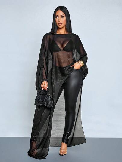 SOLERSUN Camisa larga de mujer de tela de gasa de unicolor con bajo asimétrico, versátil y de moda