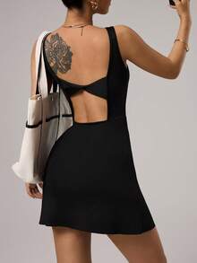 Tennis Dress Women Black Sling Backless Sports Gym Quick Dry Mini Skirt - Black - View 1