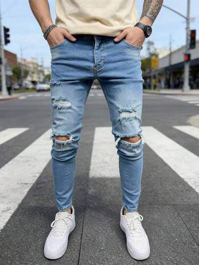 HIMLAND Men's Casual Distressed Skinny Fit Denim Jeans