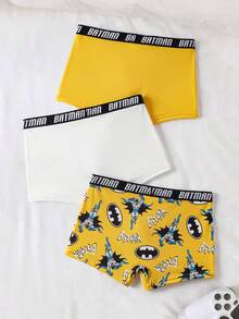 BATMAN X SHEIN 男士舒适柔软透气卡通图案字母条纹平角内裤 - 黃色 - 查看 2