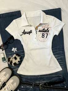 Glimmora Áo thun ngắn tay nữ kiểu dáng thường ngày thêu chữ, thích hợp cho mùa hè. - trắng - Xem 1