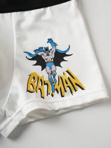 BATMAN X SHEIN 3pcs Tween Boy Cartoon Hero Logo & Letter Graphic Breathable Comfortable Boxer Briefs - Black and White - View 3