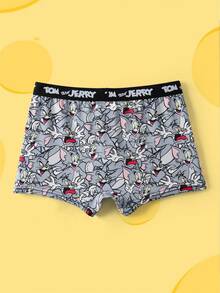 TOM & JERRY X SHEIN Tween Boy Soft Cartoon Graphic Letter Tape Trunks - Grey - View 2