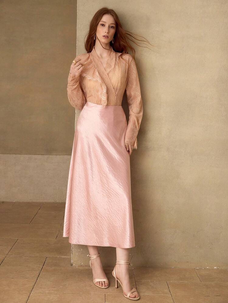 WOMEN'S ELEGANT MINIMALIST SATIN A-LINE SKIRT, SPRING/SUMMER