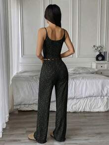 valorelle valorelle 两件套罗纹面料吊带背心和裤子休闲家居服套装 - 黑色 - 查看 2