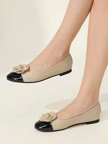 CUCCOO CHICEST Women's Colorblock Floral Decor Fashion Casual Slip-On Shoes - Beige - View 4