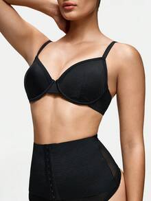 SHAPORA 1pc Black Sparkle Underwire Padded Push Up Bra, Enhances Cleavage & Minimizes Bulges For Women - Black - View 6