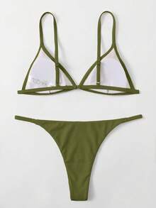 SHEIN Swim Bộ bikini gợi cảm, màu trơn, thời trang dành cho nữ - Màu xanh Ô liu - Xem 2