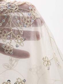 Vivie Lora Damen Pailletten Stickerei Loose Crew Neck Pullover Bluse - Weiss - Übersicht 8