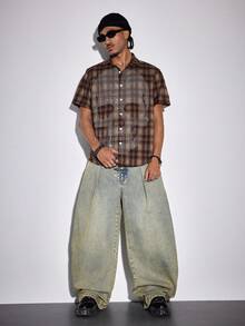 ROMWE MEN Street Life Men's Washed Distressed Pleated Casual Flared Jeans - Blue - View 5