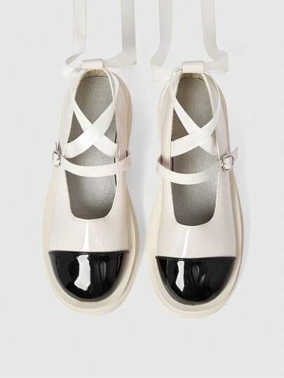 ROMWE Women's Fashionable Sweet Bow Decor Lace-Up Flats Valentine's Day