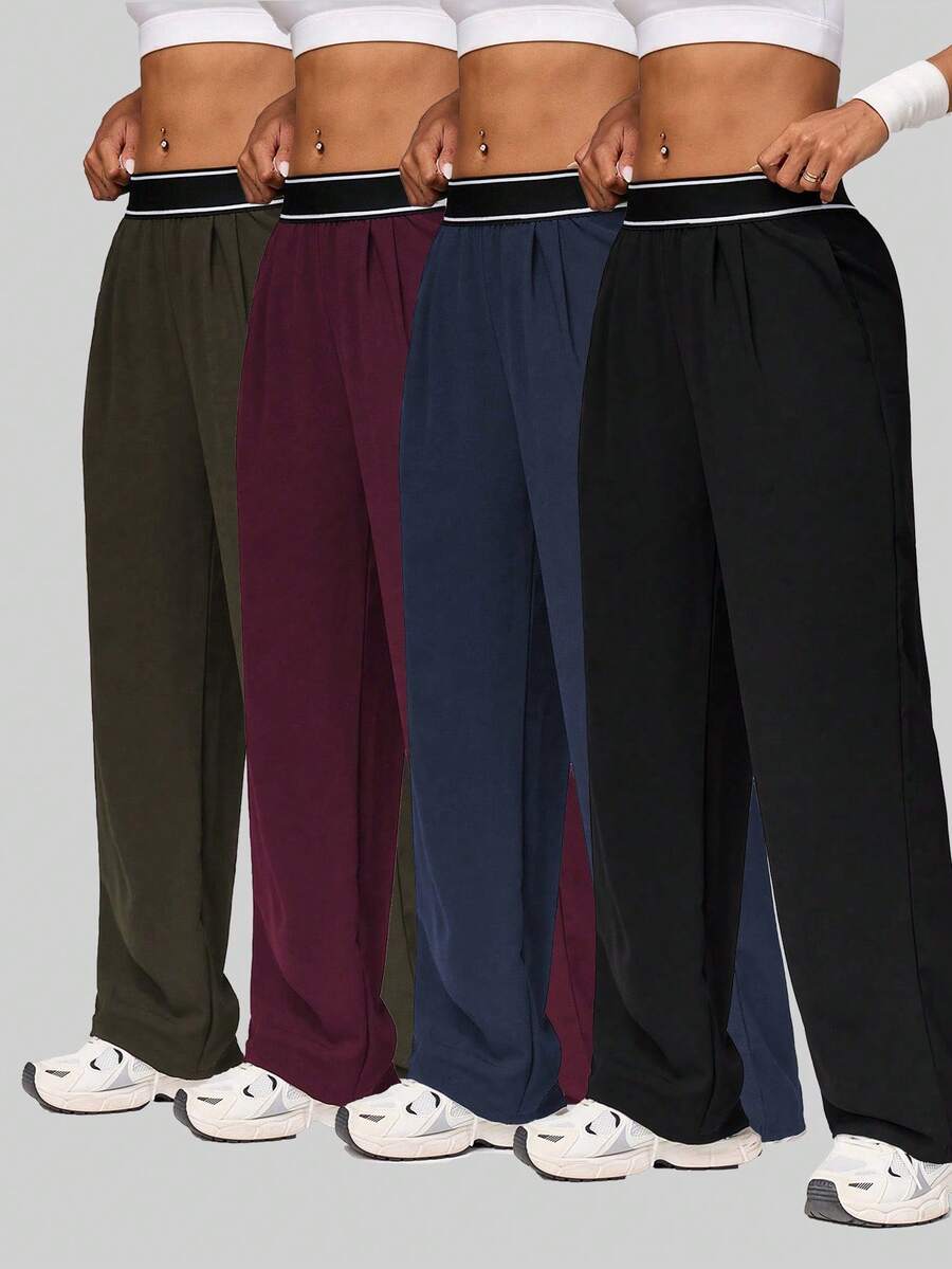 Eassivo Eassivo Women's Casual Sports Pants Wide Leg Pants Burgundy Pants Loose Pants High Waisted Pants Comfy Pants - Red - View 1