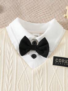 Souflis Souflis 男婴白色学院风可爱领结连体衣，适合外出、聚会、派对和拍照 - 杏色 - 查看 5