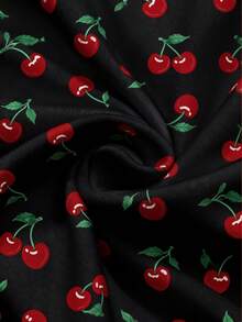 Soleia 女士樱桃印花休闲抹胸上衣和短裤两件套，夏季 - 黑色 - 查看 8