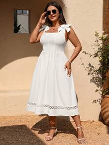 SHEIN LUNE Plus Size Women's Elegant Sophisticated Date Night Dress, Suitable For Afternoon Tea, Gatherings, And Everyday Wear - White - View 6