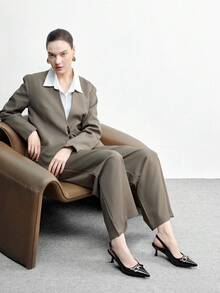 CUCCOO BIZCHIC 女士尖头黑色哑光极简金属扣通勤、日常、约会细高跟鞋 - 黑色 - 查看 6