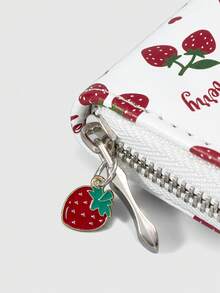 ROMWE Kawaii 1791538 1Pc Strawberry Bow Love Pattern Simple Style Zipper Change Bag, Suitable For Women. - White - View 4
