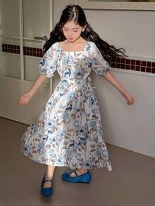 Dazy Kids Tween Girl Floral Print Elegant Party Dress - Blue - View 3