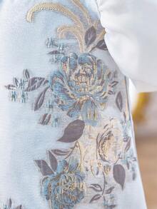 Vestido corto de manga corta con bordado floral de organza elegante y lindo para niña - Multicolor - Ver 4