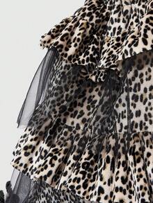 ROMWE Grunge Punk Women's Large Capacity Fashionable Sweet Leopard Print Ruffle Drawstring Backpack - leopard print - View 10