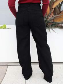 Steph T Y2K 时尚休闲街头水钻洗水阔腿牛仔裤 - 黑色 - 查看 2