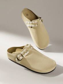 Solecia صنادل نسائية ذات شريطين وإبزيم مع قاعدة من الفلين، أحذية صيفية مريحة - كاكي - مشاهدة 6