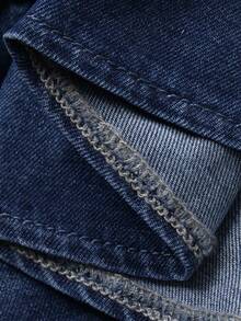 DAZY Women's Sweetheart Collar Short Puff Sleeve Button Design Ruffle Hem Denim Blouse - Blue - View 3