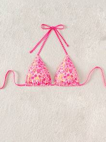 Swim Mod Women's Ditsy Floral Spaghetti Strap Backless Bikini Top - Multicolor - View 6