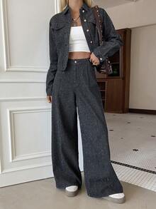 DAZY Women's Black Street Casual Denim 2 Pieces Set - Black - View 3