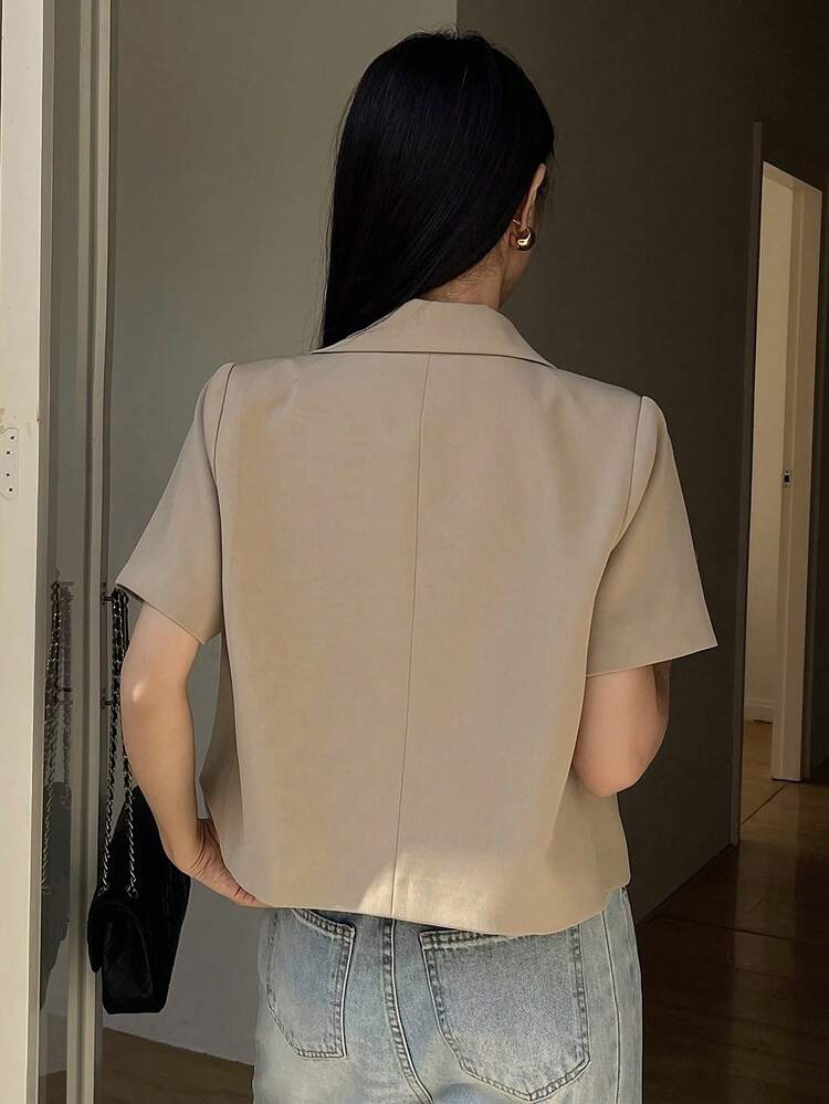 Women's Regular Collar Solid Color Short Sleeve Jacket