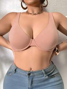 DesireSculpt Plus Size Minimalist Comfortable Wireless Bra - Pink - View 3