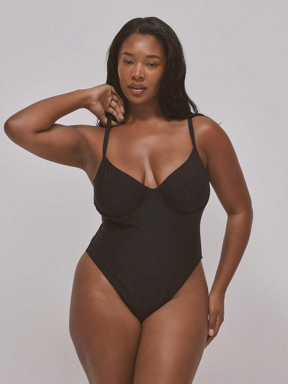 Traje de baño básico de tiras finas y pierna alta tipo cheeky para vacaciones, verano y viajes a la playa, para tallas grandes