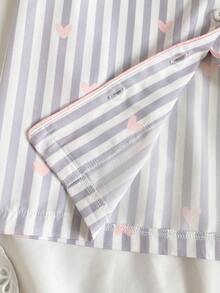 Bộ đồ 2 món cho bé gái, họa tiết trái tim kẻ sọc, gồm áo khoác cardigan tay ngắn có cổ và quần short rộng rãi thoải mái, thích hợp cho mùa hè. - Nhiều màu - Xem 7