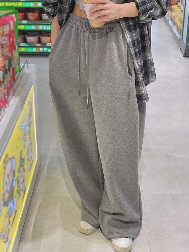 Women's Drawstring Straight Leg Sweatpants, Elastic Waist Loose Casual Pants