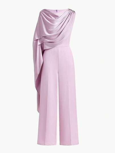 ZEYLAH 女士纯色褶皱披肩式休闲连体裤，适合旅行度假，春夏款