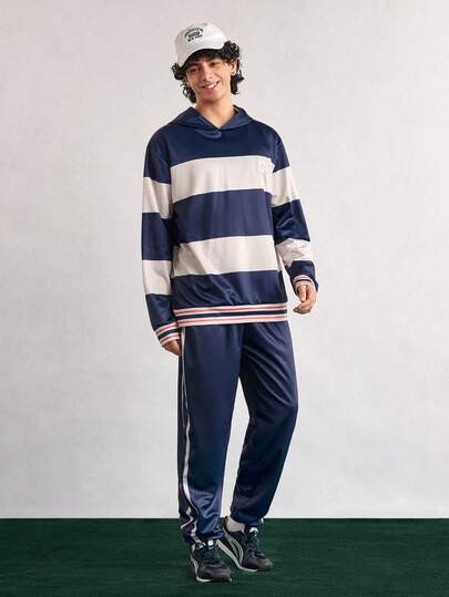 Open Phase 男士连帽衫和运动裤两件套 - 撞色拼接3D印花图案，舒适休闲，适合春、秋、冬三季穿着，可机洗，春夏皆宜，日常搭配，男友/老公礼物。