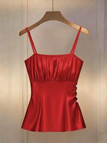 Franclia Women's Fashionable Elegant Waist Cinching Camisole - Red - View 1