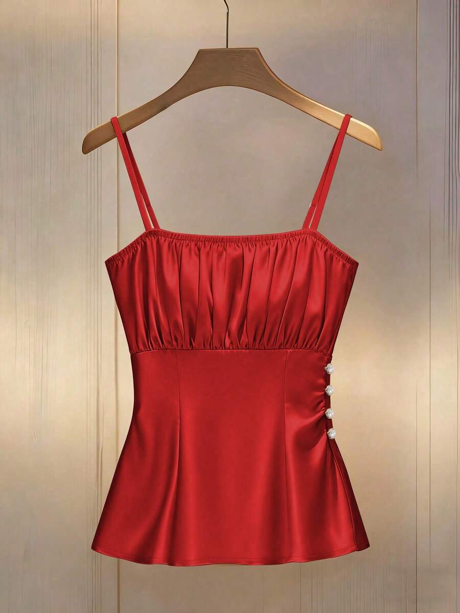 Franclia Women's Fashionable Elegant Waist Cinching Camisole - Red - View 1