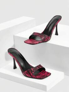 CUCCOO SZL Snake Skin Pattern Square Toe High Heel Sandals, Retro Sexy Style, Suitable For Dates, Parties, Urban Commute And Other Occasions Requiring Elevated Presence Spring Shoes - Burgundy - View 4