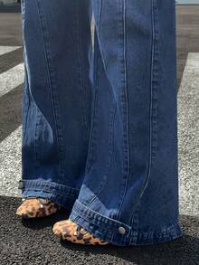 SHEIN EZwear Women's Solid Color Casual Jeans - Blue - View 4