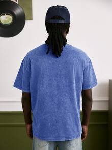 GALLERY FADE 男士年轻街头风，简约设计纯棉短袖T恤，做旧水洗效果，展现休闲轻松的街头风格，适合日常休闲穿着、娱乐休闲、时尚造型、街头日常穿搭、节日礼物。 - 藍色 - 查看 3