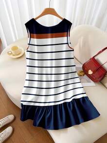Veykashi 休闲度假风航海红蓝白条纹网球裙，运动风女士印花迷你连衣裙，适合夏季度假，学院风大码条纹连衣裙，时尚连衣裙 - 彩色 - 查看 5
